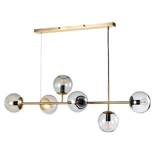 Colgante Orbit de 6 luces E27 de hierro bronce tulipas de vidrio transp 15cm